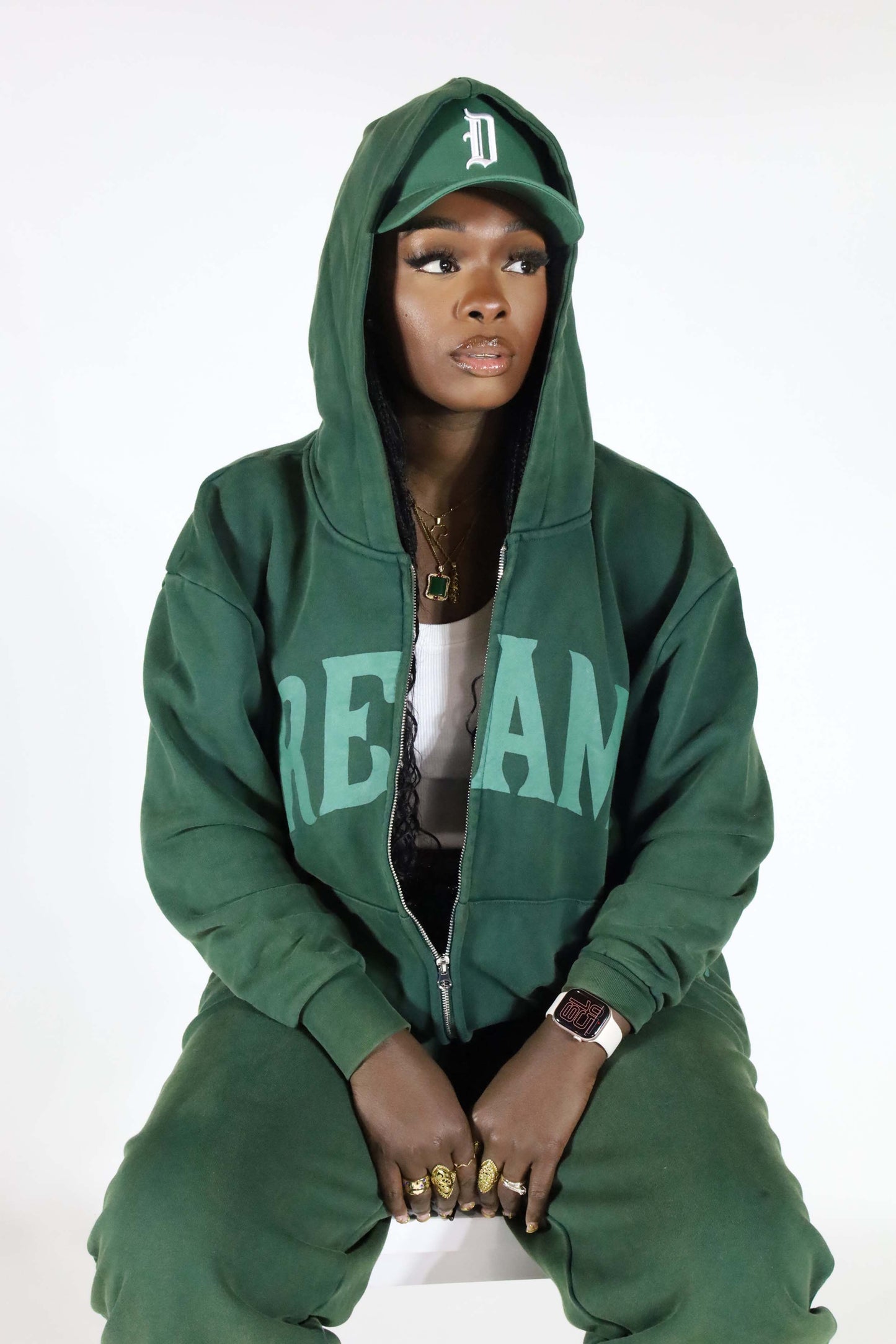 Dreams Zip Up Hoodie Vintage Green Washed